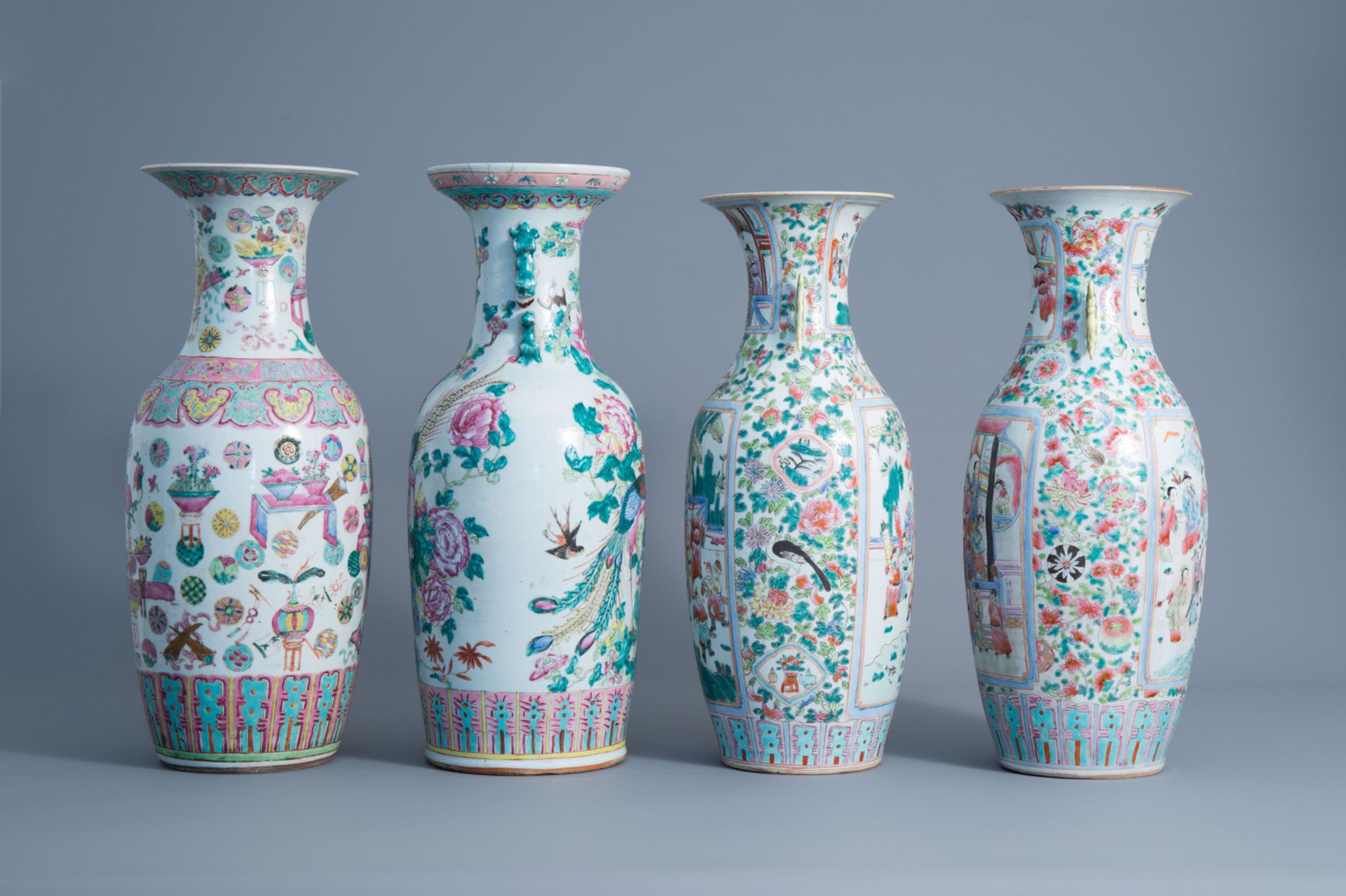 Four various Chinese famille rose vases, 19th/20th C. - Image 4 of 6