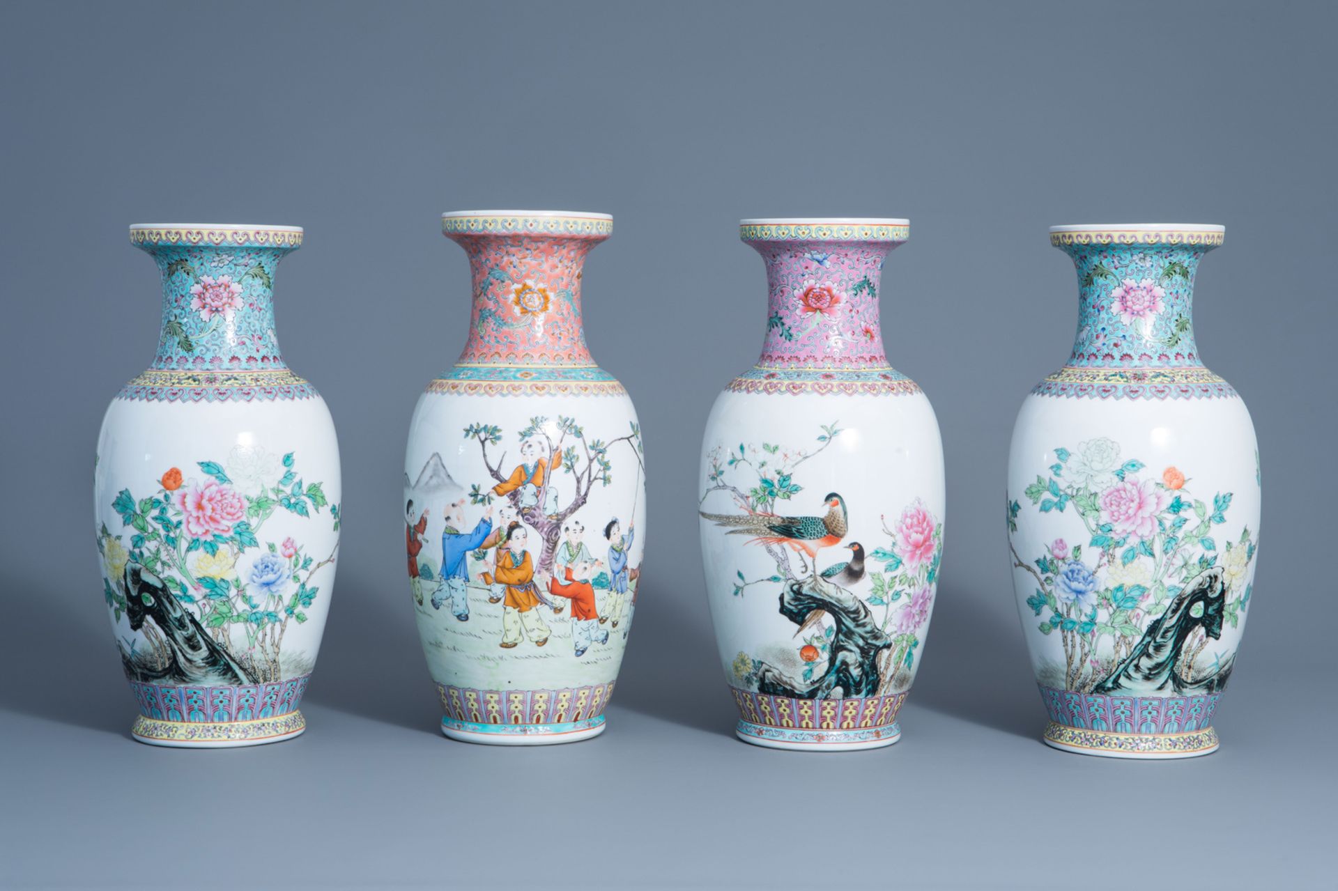 A varied collection of ten Chinese famille rose vases, 20th C. - Bild 2 aus 13