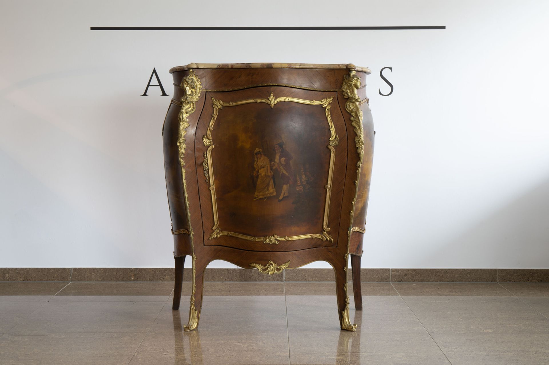 A French gilt bronze mounted Vernis Martin 'meuble d'appui' with brche d'Alep marble top, 19th/20th - Image 2 of 10