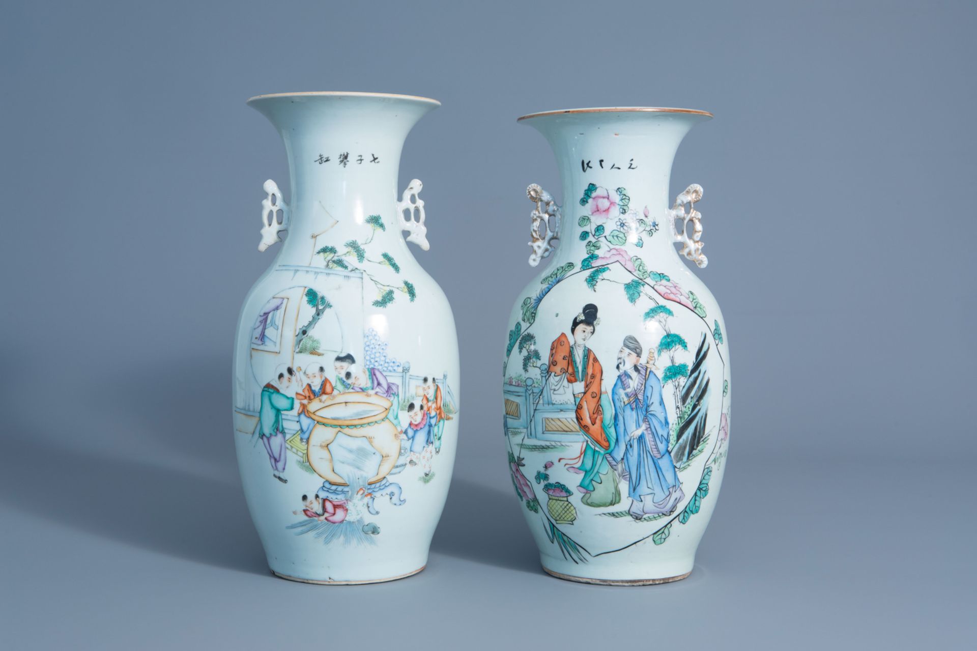 Two Chinese famille rose vases with figures in a garden, 19th/20thC.