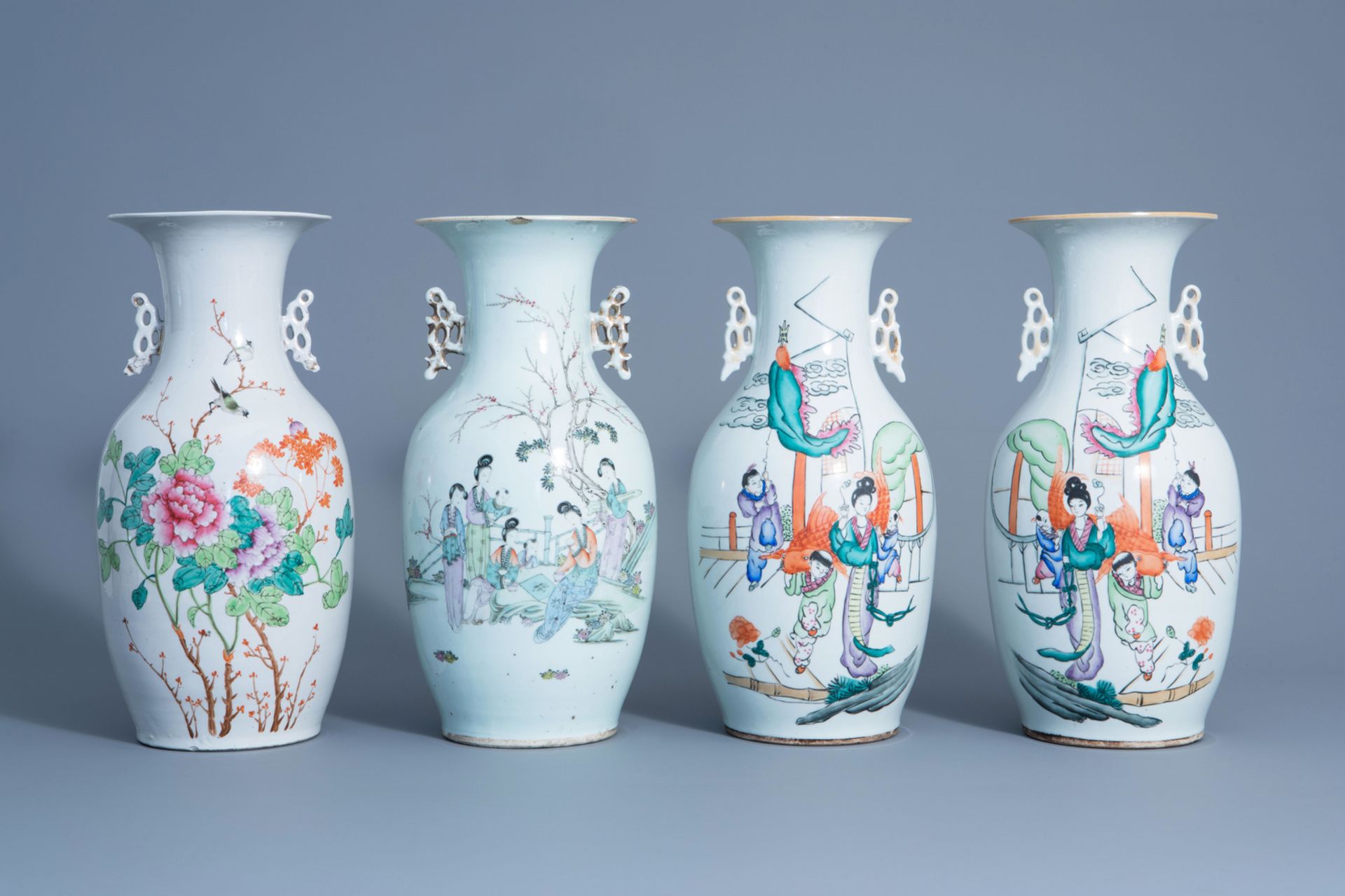 Four various Chinese famille rose vases, 19th/20th C.