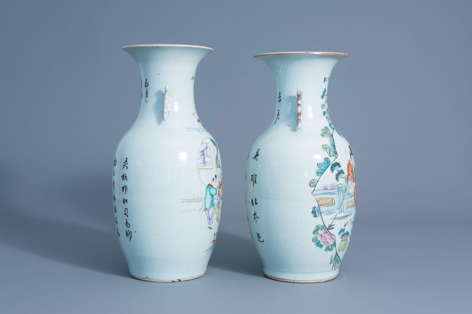 Two Chinese famille rose vases with figures in a garden, 19th/20thC. - Image 2 of 6