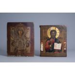 Two Russian icons, 'Christ Pantocrator' and 'Mother of God of the Sign', 19th C.