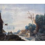 Flemish school: Animated river landscape, oil on panel, first half of the 17th C.