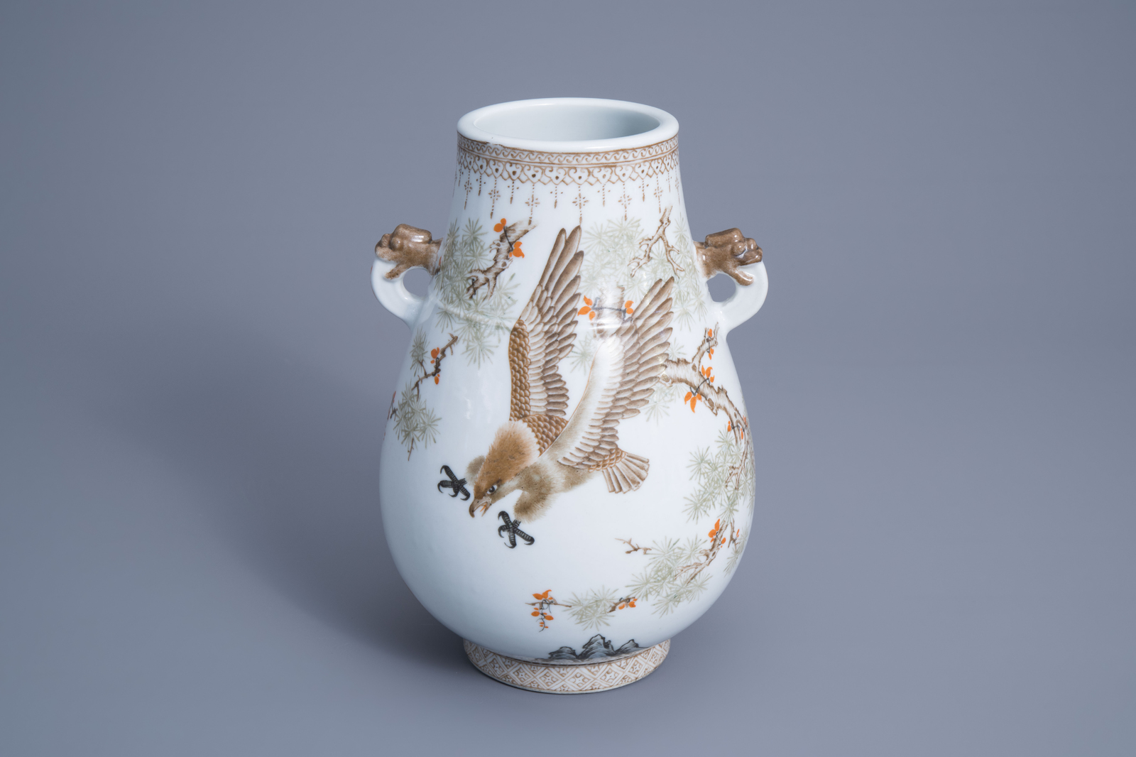 A Chinese 'hu' vase with an eagle, 20th C.