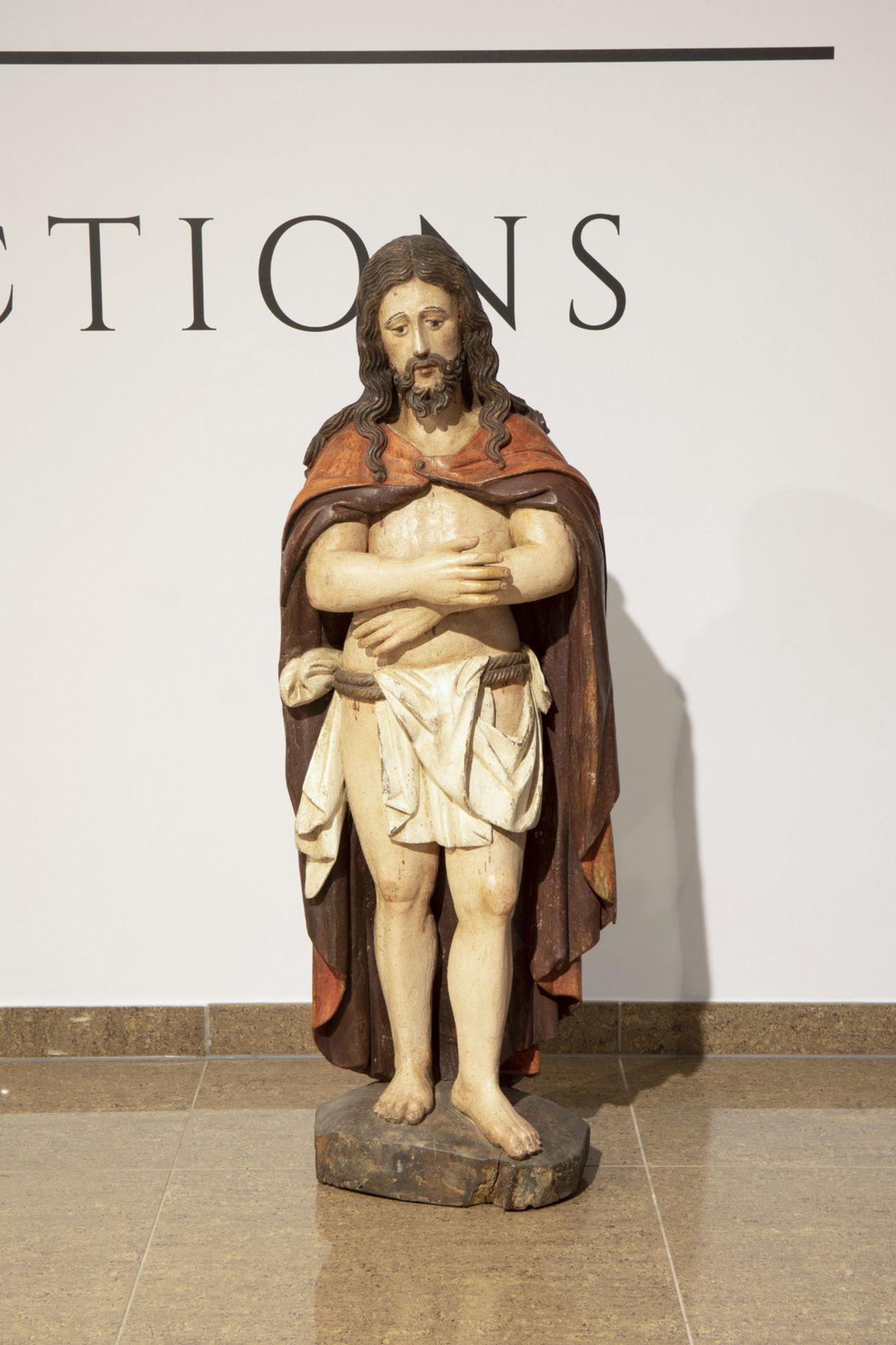 A carved and polychrome painted wooden standing Christ, probably Germany, ca. 1500 - Image 2 of 7