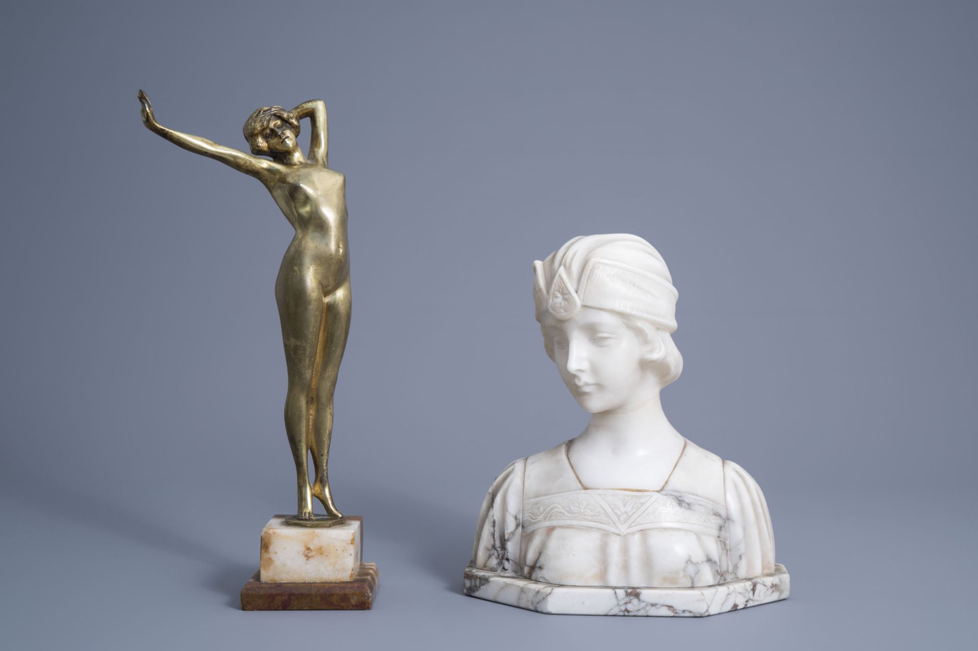 After Paul Philippe (1870-1930): 'RŽveil', gilt bronze on an onyx marble base and Georges Morin (187 - Image 2 of 9