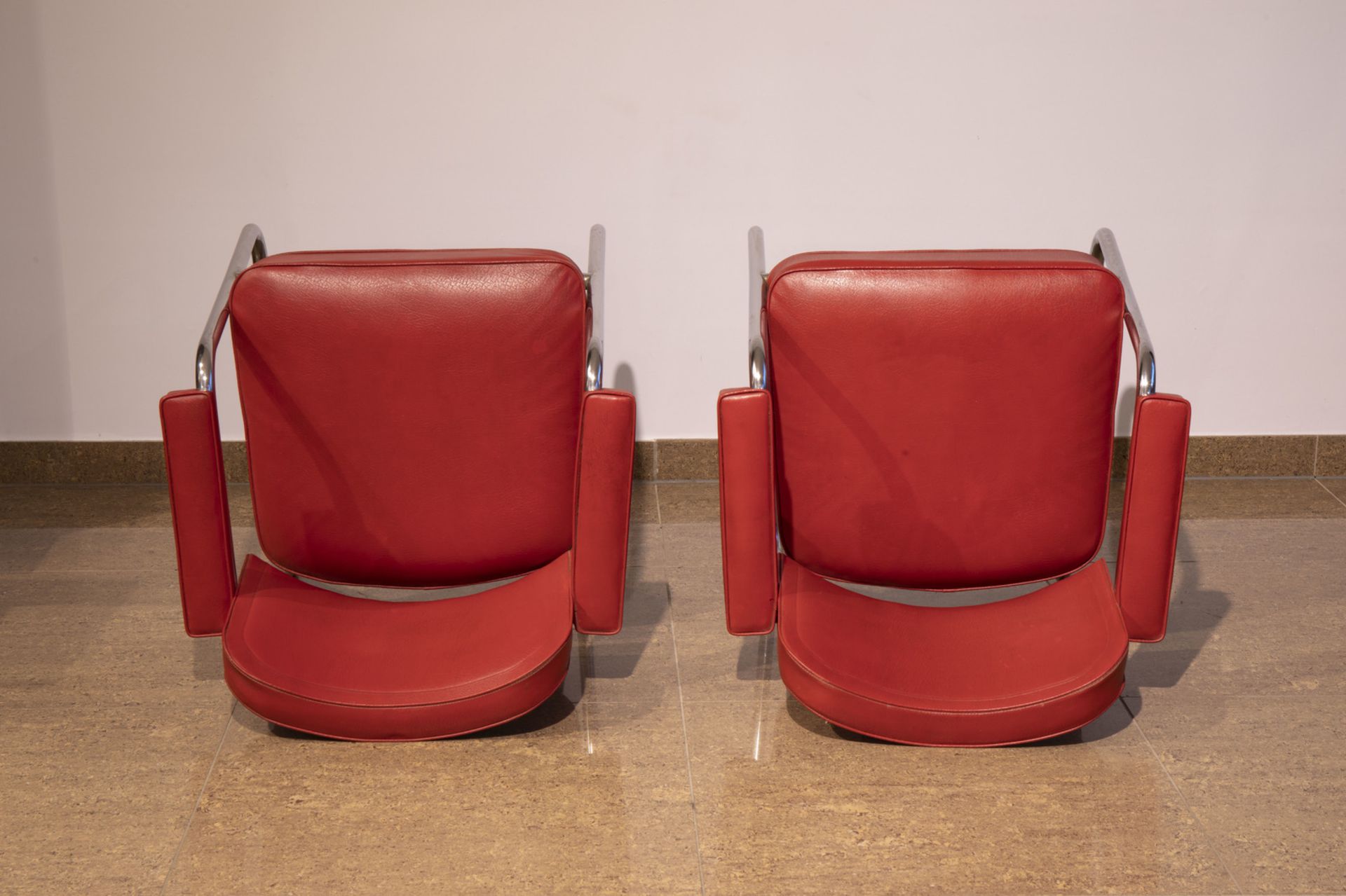 A pair of skai leather design seats, 20th C. - Image 6 of 7