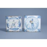 Two early French Delftware medallion tiles, Nevers, 17th C.