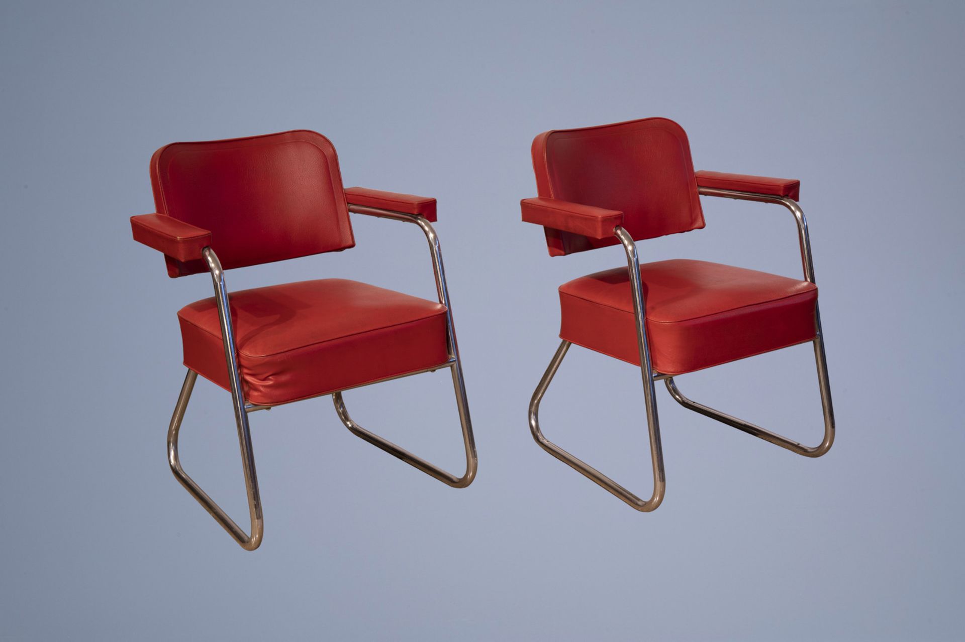 A pair of skai leather design seats, 20th C.