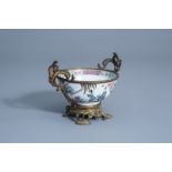 A Chinese gilt bronze mounted famille rose 'Romance of the Western Chamber' bowl, Yongzheng