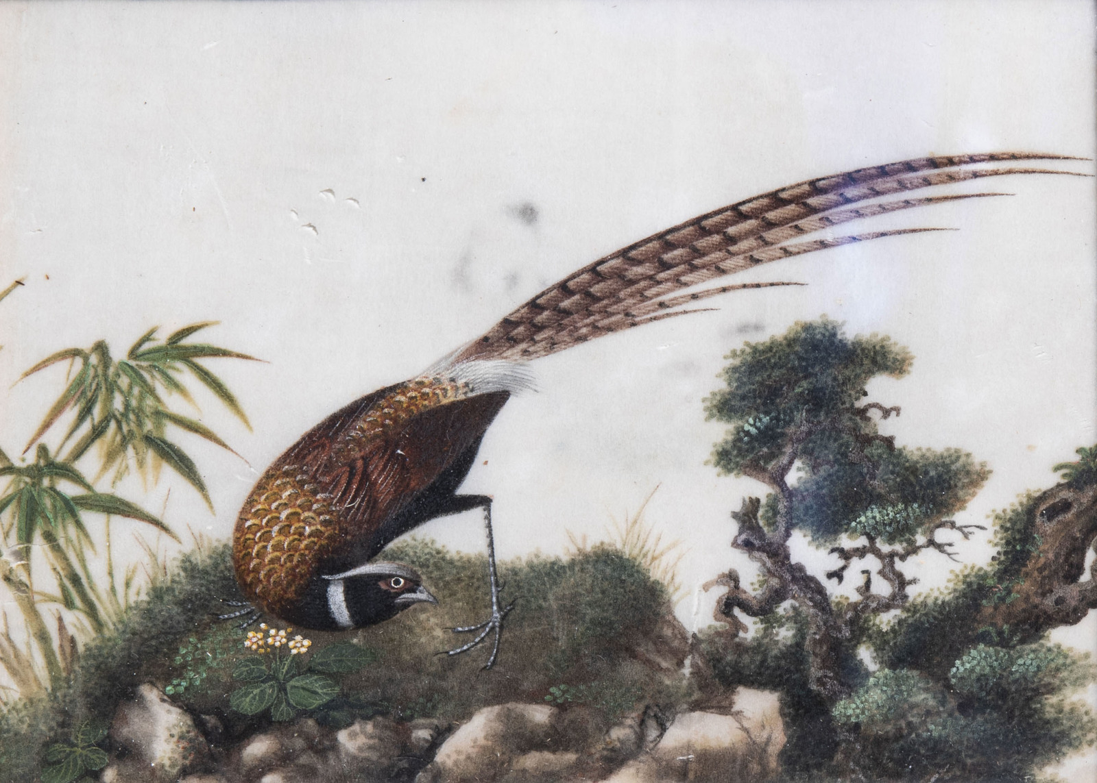 Canton school, China, 19th C., ink and colour on pith papier: Two figurative scenes and a pheasant i - Image 5 of 5