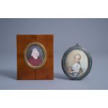 Two French miniatures of a girl with her kitten after Jean-Baptiste Peronneau and of a woman, 19th/2