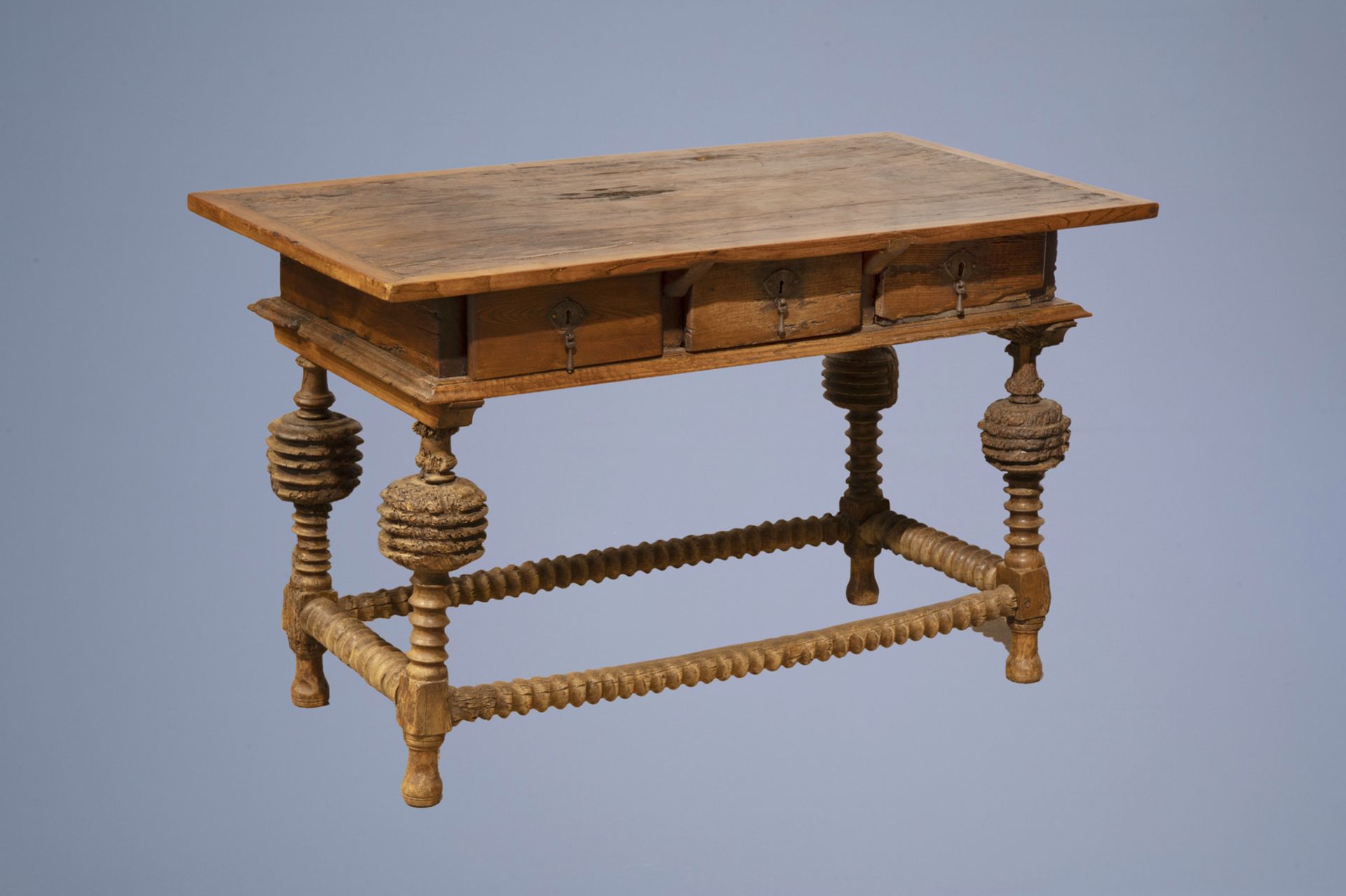 A most probably Portuguese Baroque wooden centre or library table, 17th C. and later