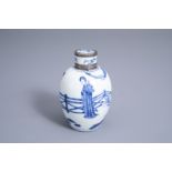 A Chinese blue and white silver mounted 'Long Eliza' tea caddy, Kangxi