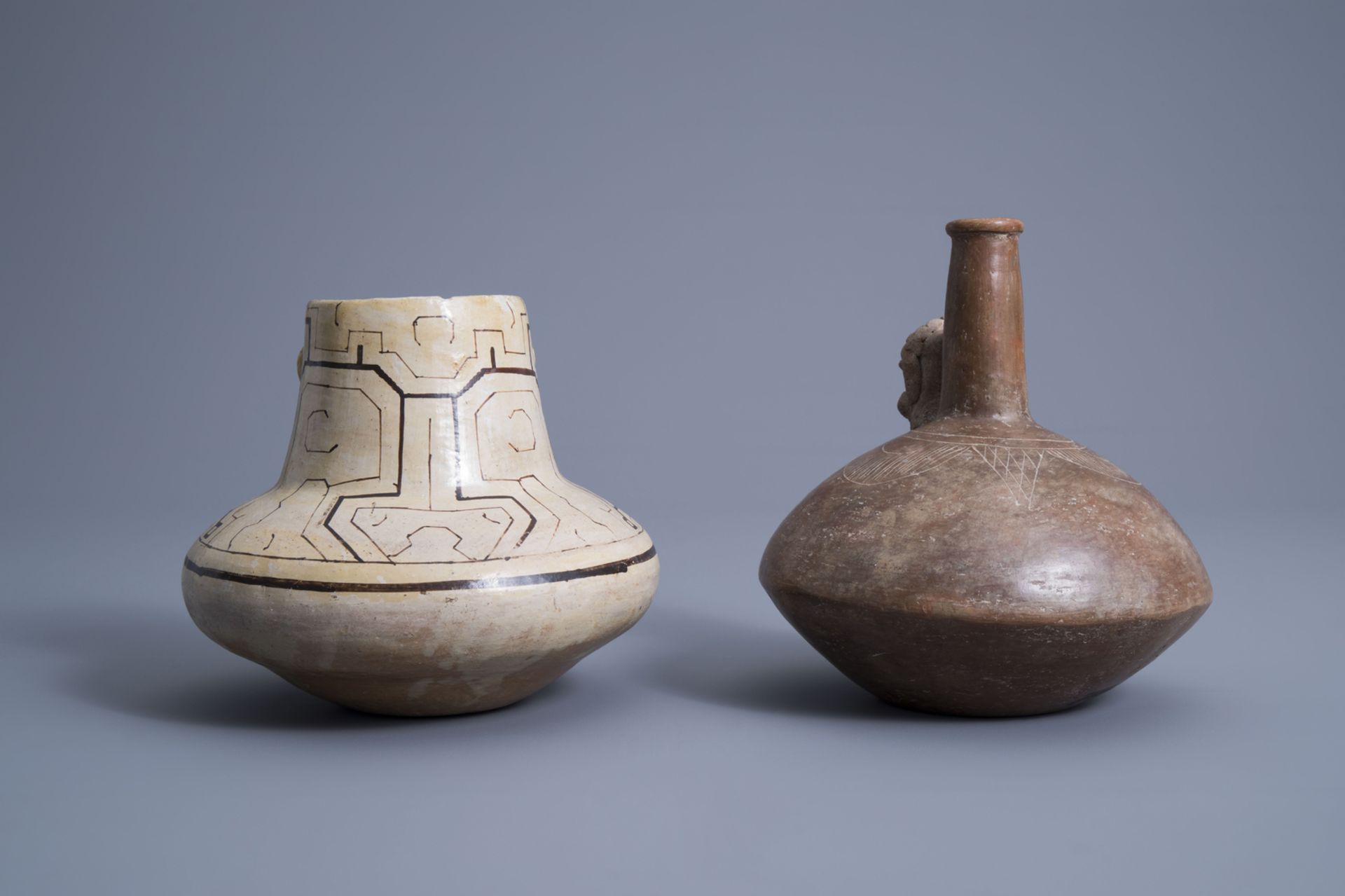 A Peruvian shipibo-conibo storage jar and a whistling jar, 19th/20th C. - Image 4 of 7