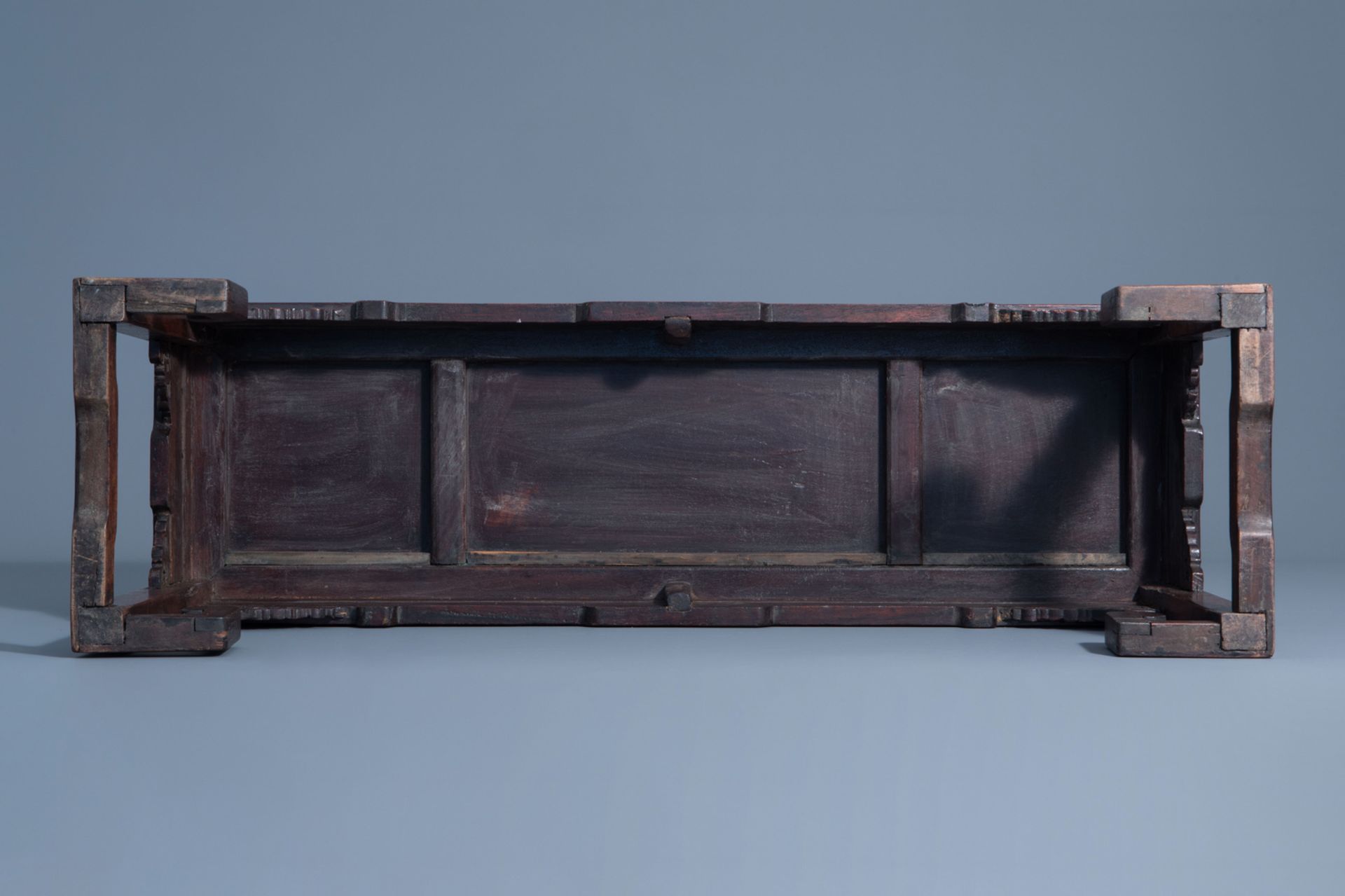 Two Chinese rectangular carved wooden tables, 19th/20th C. - Image 7 of 13