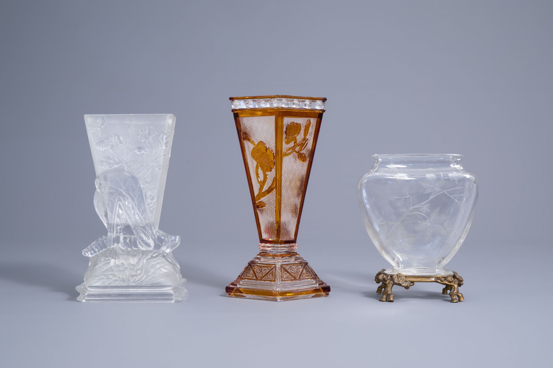 Three various French Baccarat glass vases with floral design, late 19th C. - Image 2 of 9