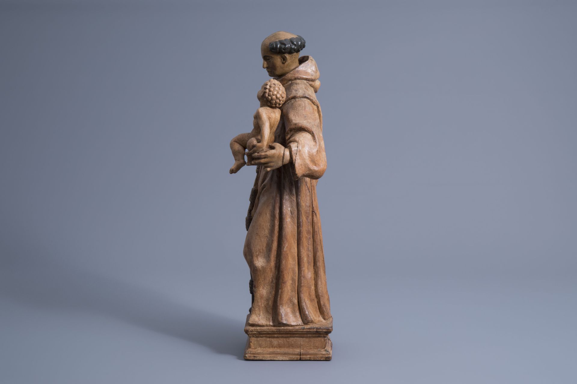 A carved wooden figure of Saint Anthony of Padua with Child, the Netherlands, 16th C. - Image 5 of 7
