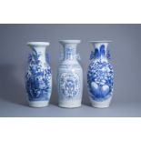 Three various Chinese blue and white and celadon ground vases, 19th/20th C.