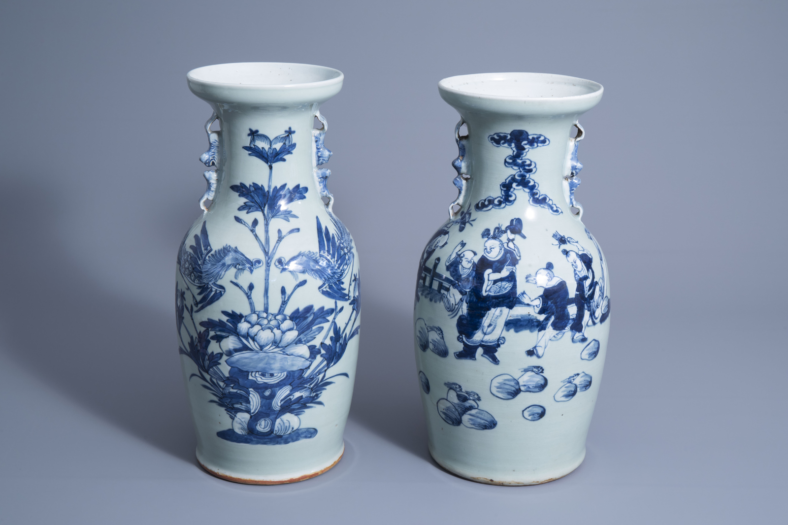 Two Chinese blue and white on celadon ground vases, 19th C. - Image 7 of 7