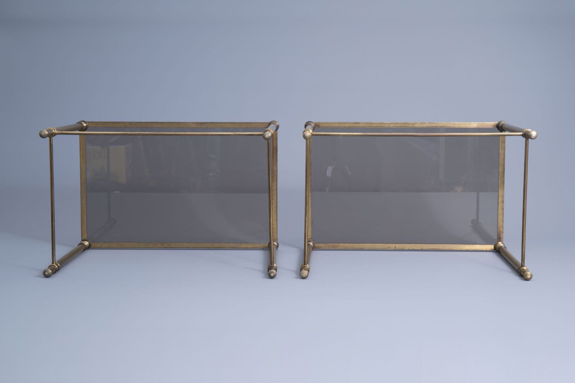 Two sets of three Maison Jansen rectangular gigogne side tables with a glass top, France, 1970's - Image 13 of 19
