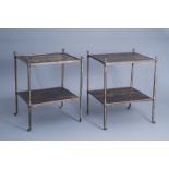 Two rectangular two tier side tables decorated in the style of Japanese lacquerware, 1970's