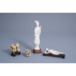 A Chinese ivory doctor's lady, a model of a lady, a pair of 'Hoho' brothers and a group of monkeys,