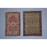 Two Oriental rugs with floral design, wool on cotton, 20th C.