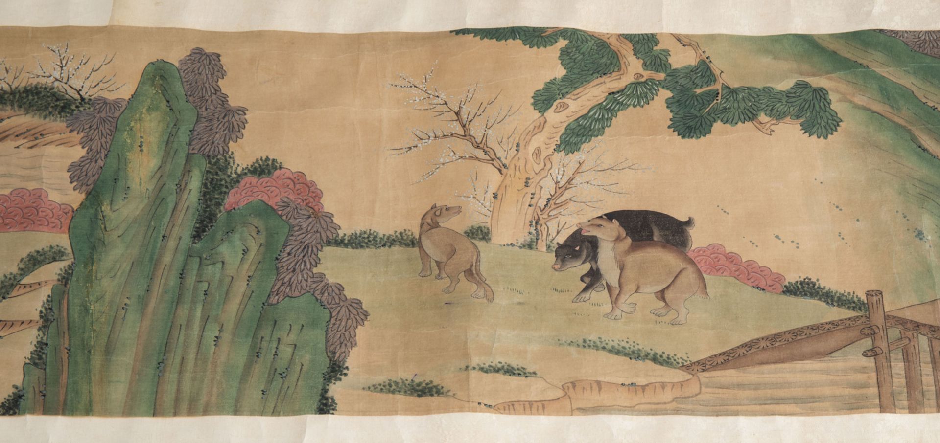 Chinese school, ink and colour on paper, 19th/20th C.: A horizontal hunting scene - Image 10 of 12