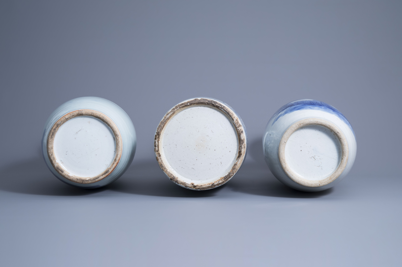 Three various Chinese blue and white and celadon ground vases, 19th/20th C. - Image 6 of 6