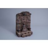 A carved wooden stele depicting Buddha, Tibet or Nepal, 19th/20th C.