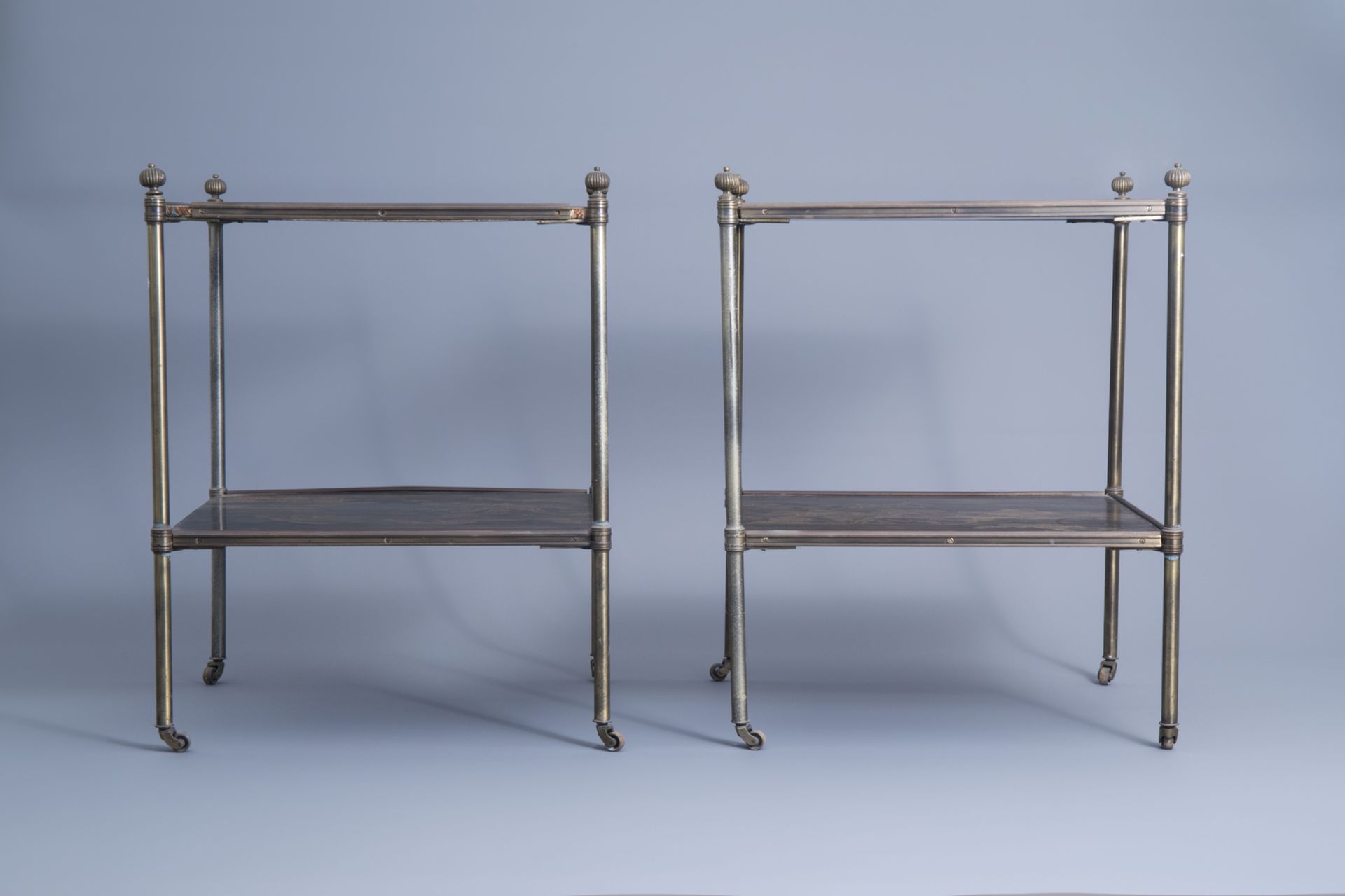 Two rectangular two tier side tables decorated in the style of Japanese lacquerware, 1970's - Image 3 of 7