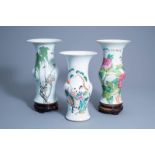 Three various Chinese famille rose and qianjiang cai yenyen vases, 19th/20th C.