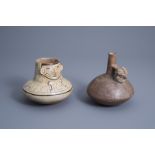 A Peruvian shipibo-conibo storage jar and a whistling jar, 19th/20th C.