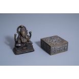 An Indian bronze figure of Ganesh and a box and cover with Shiva, 19th/20th C.