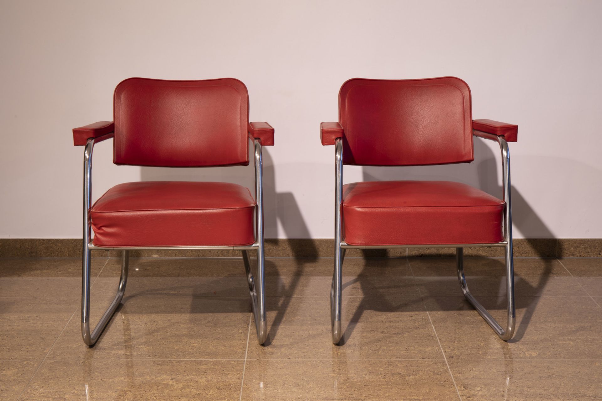 A pair of skai leather design seats, 20th C. - Image 2 of 7