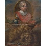 Flemish school: Portrait of Gustavus Adolphus of Sweden with symbols of the royal power, oil on copp