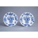 A pair of Chinese blue and white 'flower basket' dishes, Kangxi