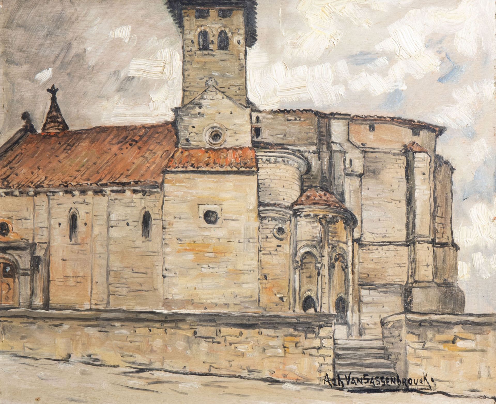 Achille van Sassenbrouck (1886-1979): The Saint-GŽraud priory in Monsempron-Libos, oil on board