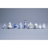 Nine Chinese porcelain and painted enamel snuff bottles, 19th/20th C.