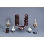 A varied collection of Chinese works of art in wood, bamboo and cloisonnŽ, 20th C.