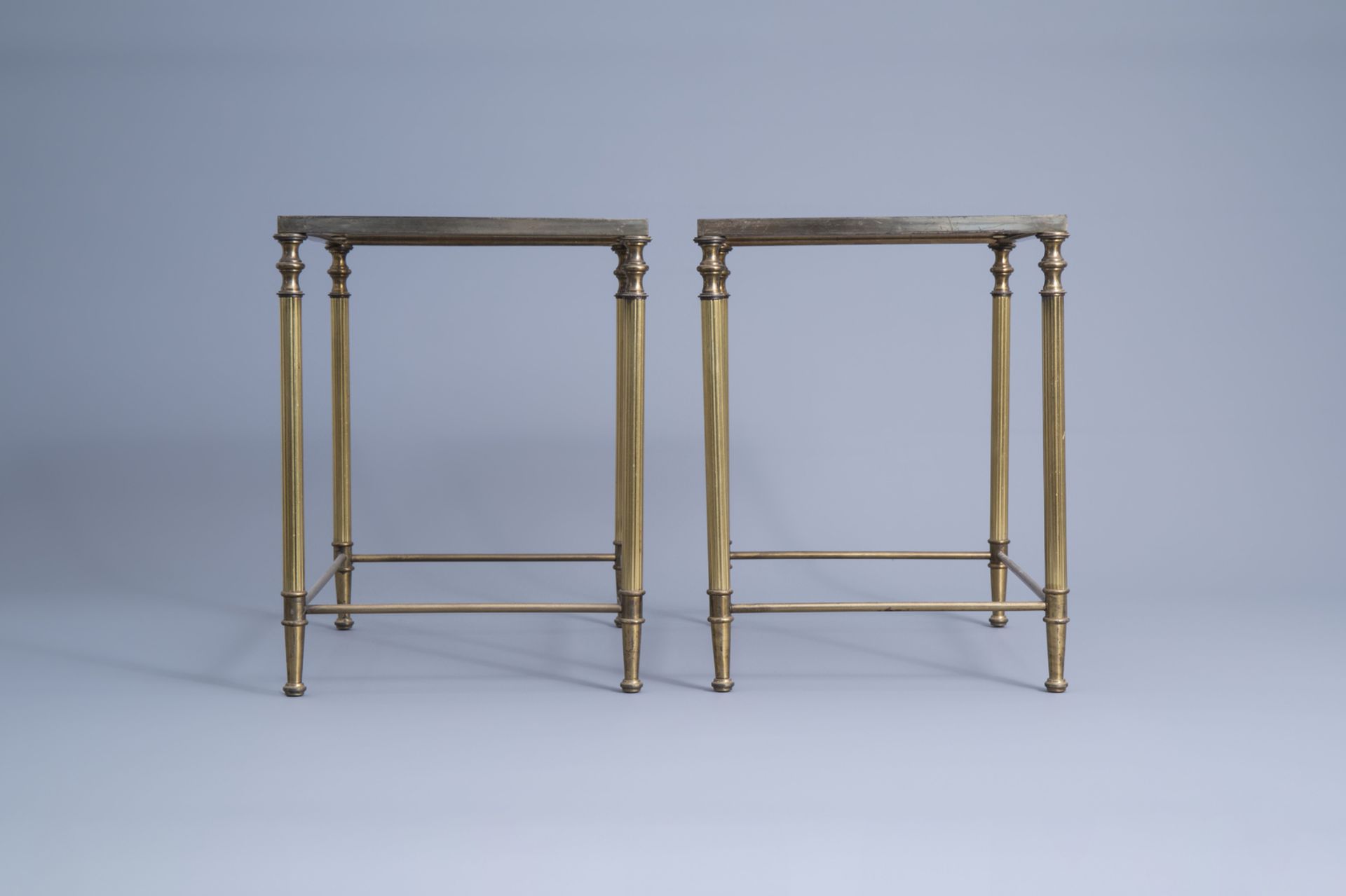 Two sets of three Maison Jansen rectangular gigogne side tables with a glass top, France, 1970's - Image 16 of 19
