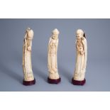Three large Chinese ivory carved figures of Immortals, 19th/20th C.
