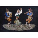 A pietra dura plaque with musicians and a dancer in traditional dress, probably Italy, 19th/20th C.