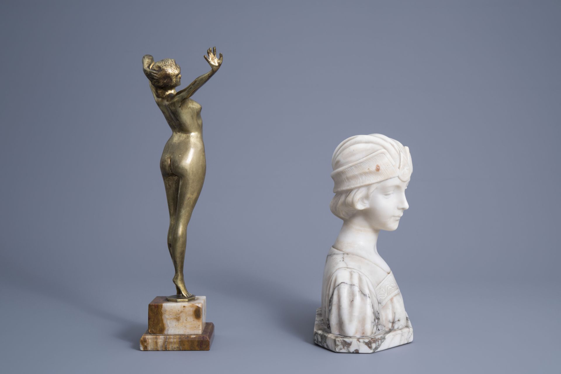 After Paul Philippe (1870-1930): 'RŽveil', gilt bronze on an onyx marble base and Georges Morin (187 - Image 3 of 9
