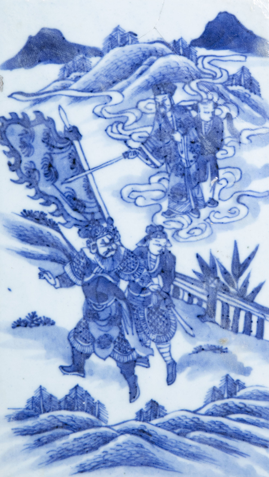 Three rectangular Chinese blue and white plaques with figures in a landscape, 19th C. - Image 4 of 5