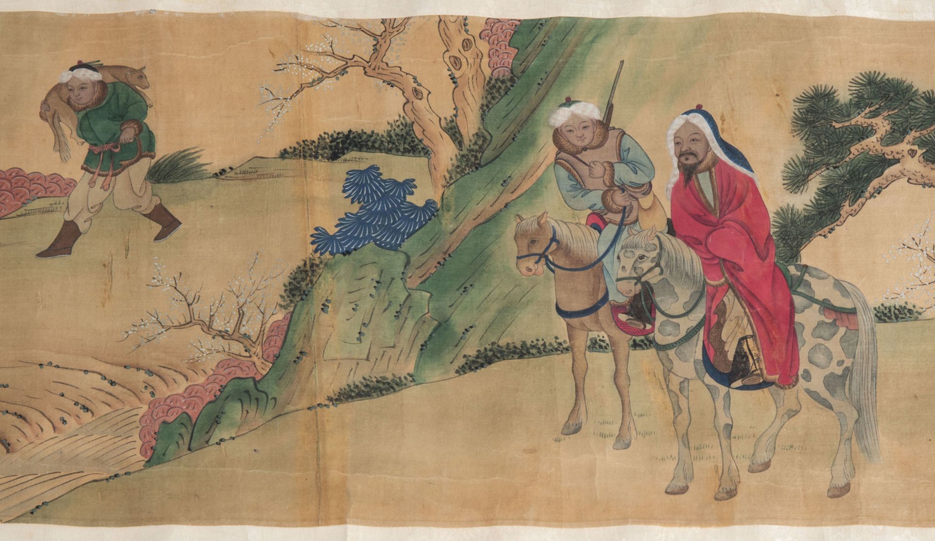 Chinese school, ink and colour on paper, 19th/20th C.: A horizontal hunting scene - Image 8 of 12