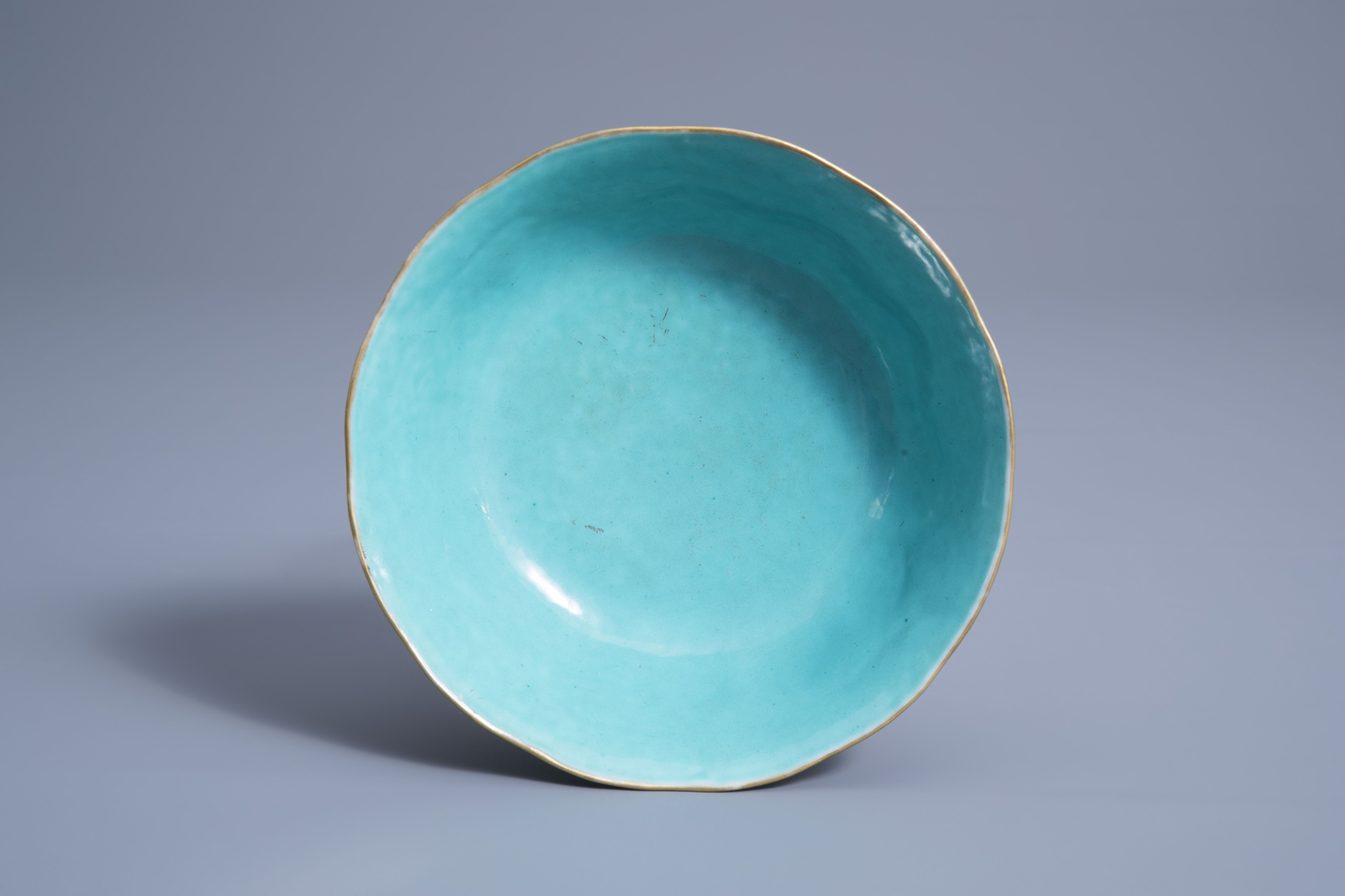 A Chinese blue ground lobed bowl with floral design, Daoguang mark and of the period - Image 6 of 7