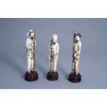 Three Chinese carved ivory figures of fishermen, 19th/20th C.